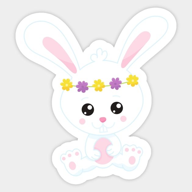 Cute Bunny, Little Bunny, White Bunny, Flowers Sticker by Jelena Dunčević